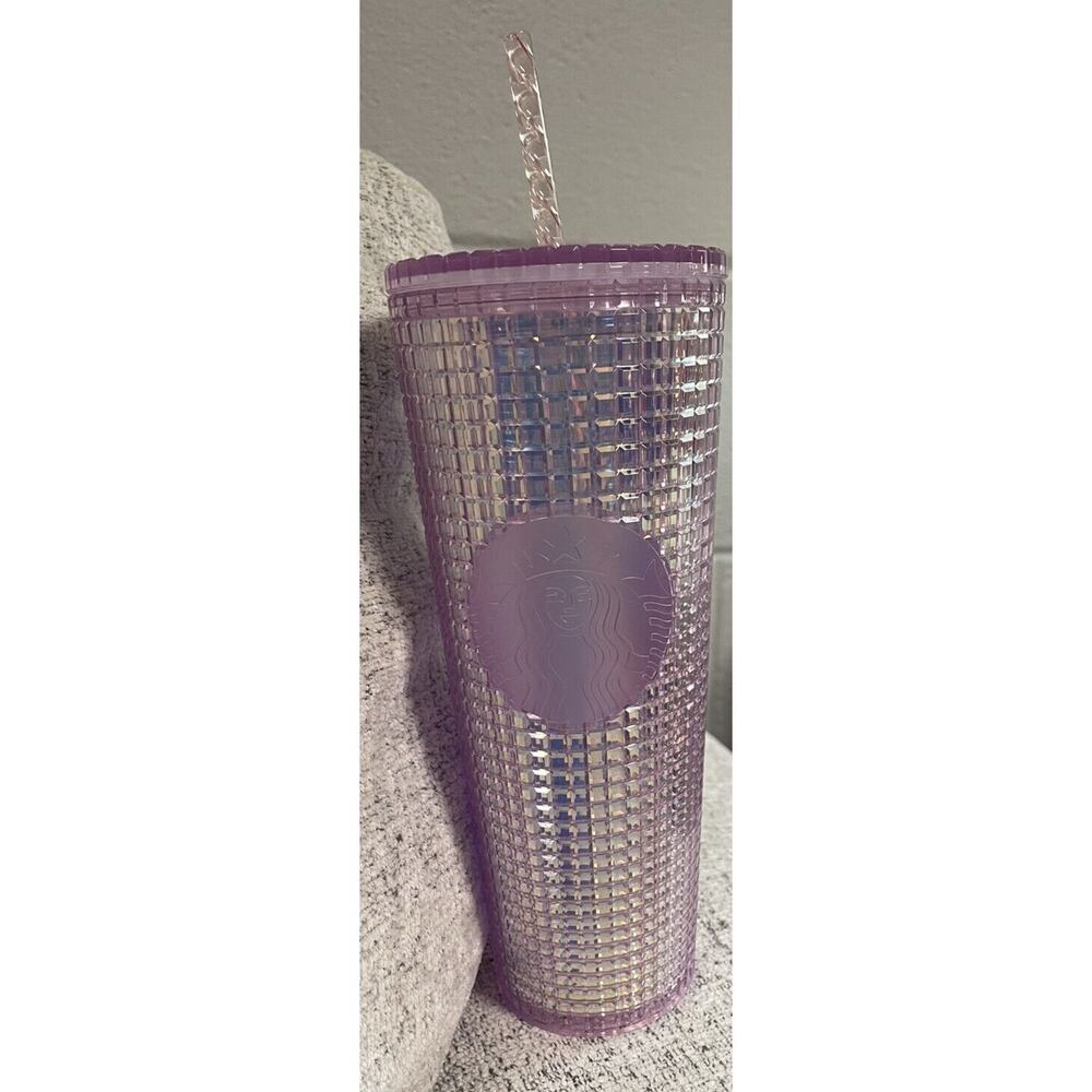 STARBUCKS Iridescent Pink Tumbler Grid Disco Cold Cup Spring Holiday 24oz